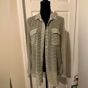 Old navy Sheer striped button up blouse mint & brown long sleeve size medium